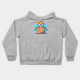 Cute Dog Playing In The Box Cartoon Vector Icon Illustration Kids Hoodie